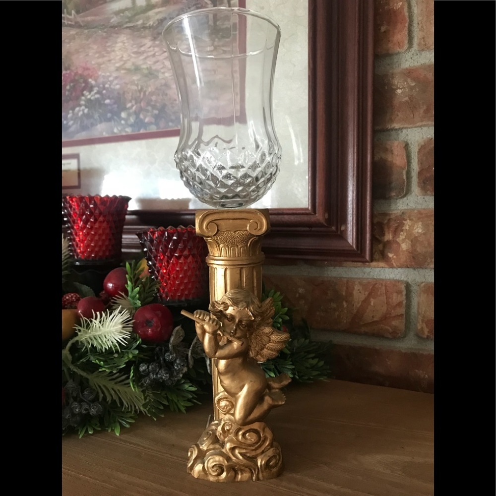 Rare Vintage Antique Gold Cherub Candle Holder
